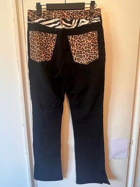 ALICE + OLIVIA Joy Black Pants with Leopard Print Trim
